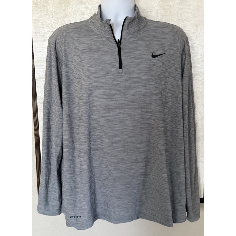 Nike 1/4 Zip Pullover Mens Size Large Gray Dri Fit Training Polyester‎ EUC